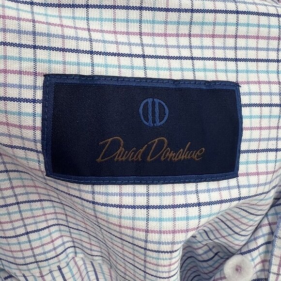 David Donahue Mens Long Sleeve Plaid Button-Up Shirt 100% Cotton - Picture 7 of 8